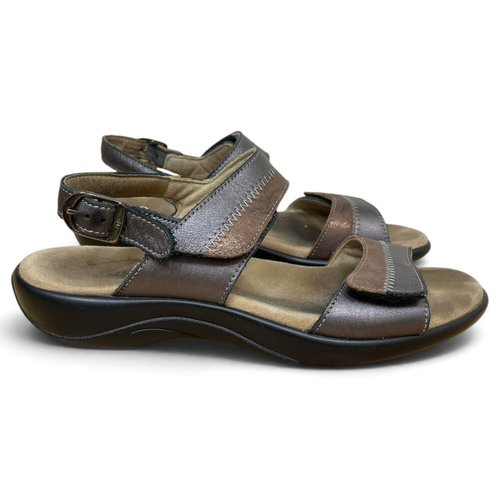 SAS Nudu Heel Strap Sandals Womens 7.5 W Wide Dusk Metallic Leather Comfort